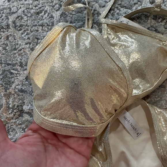 MEW Sandy Beach Sexy Metallic Gold Triangle Bikini Top size L Bottom size XL - Picture 5 of 6